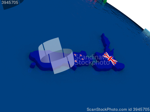 Image of New Zealand on 3D map with flags