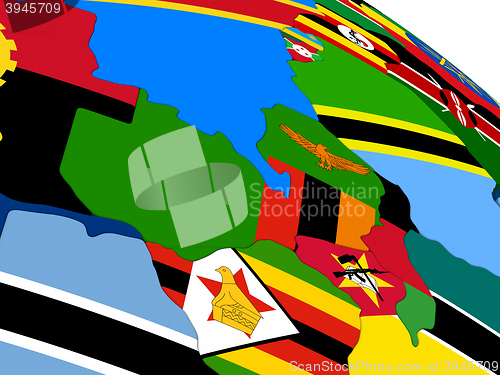 Image of Zambia on 3D map with flags