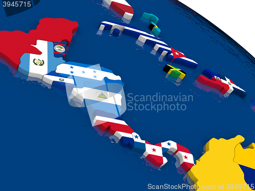 Image of Central America on 3D map with flags