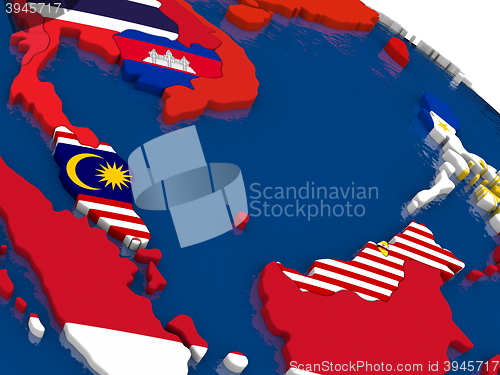 Image of Malaysia on 3D map with flags