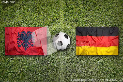 Image of Albania vs. Germany flags on soccer field