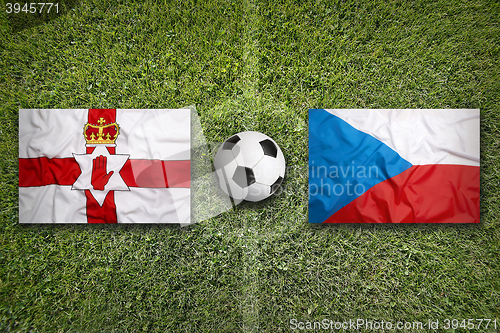 Image of Northern Ireland vs. Czech Republic flags on soccer field