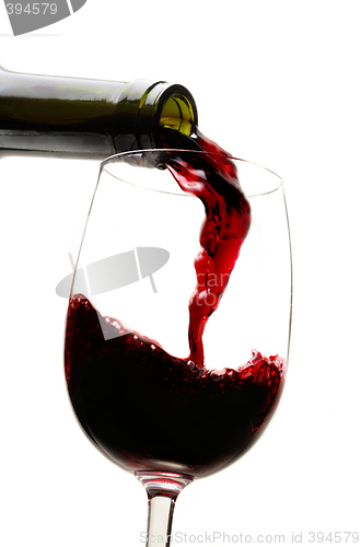 Image of Red wine pouring into wine glass