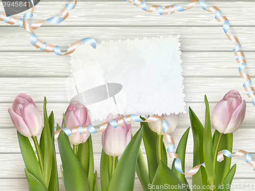 Image of Vintage toned tulips and note paper. EPS 10