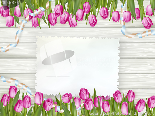 Image of Beautiful tulips with card. EPS 10