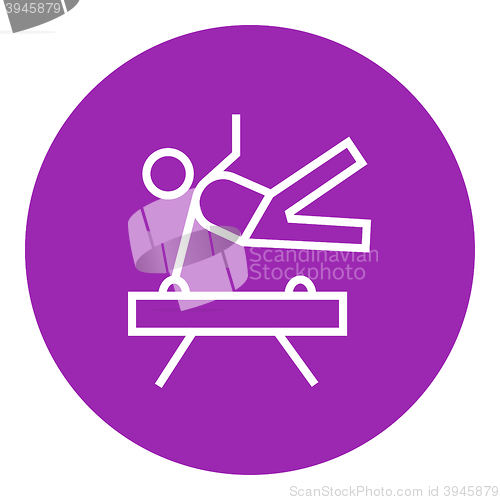 Image of Gymnast exercising on pommel horse line icon.