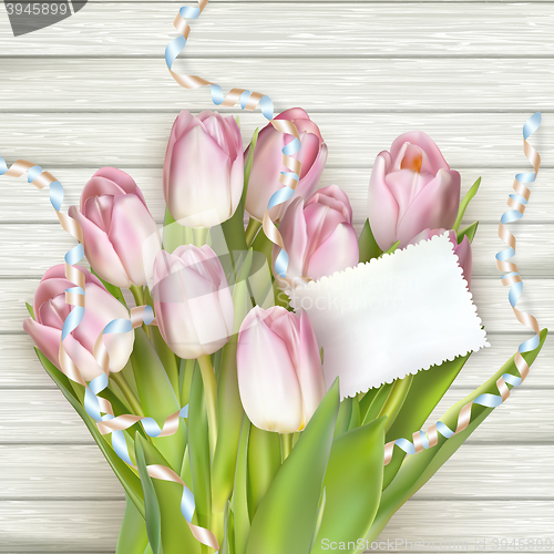 Image of Beautiful tulips with card. EPS 10