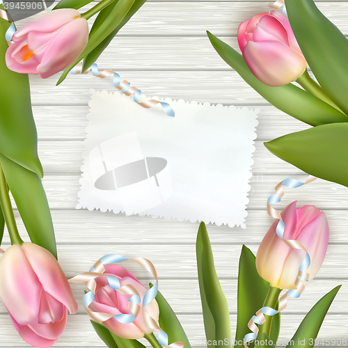 Image of Tulips lying on a white textured table. EPS 10