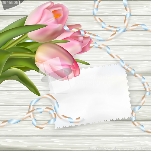 Image of Empty note paper and tulip flowers. EPS 10
