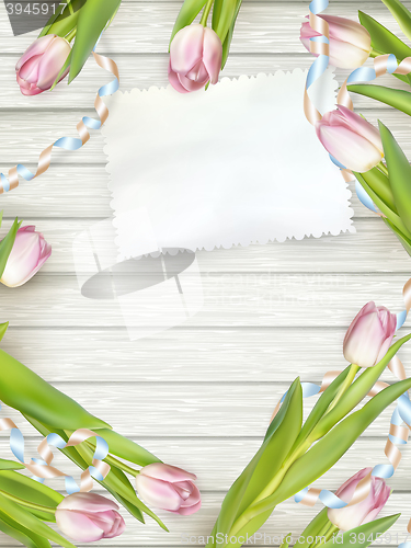 Image of Tulips lying on a white textured table. EPS 10