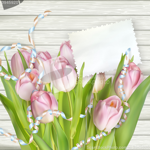 Image of Tulips lying on a white textured table. EPS 10