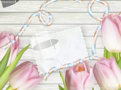 Image of Vintage toned tulips and note paper. EPS 10