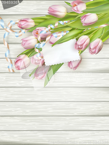 Image of Tulip flowers on wood background. EPS 10