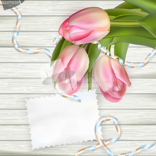 Image of Tulip flowers on wood background. EPS 10