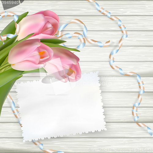 Image of Vintage toned tulips and note paper. EPS 10