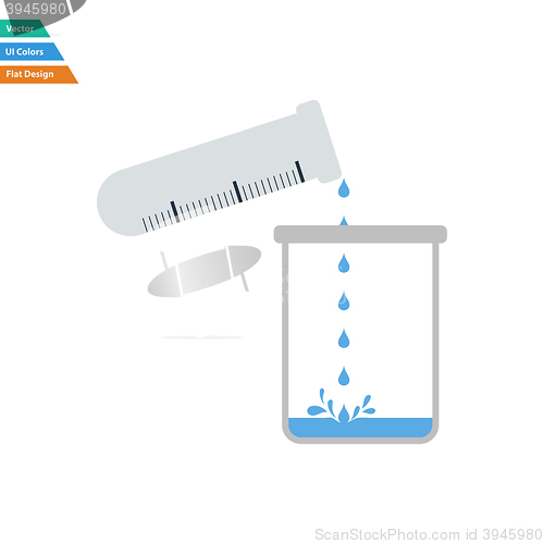 Image of Flat design icon of chemistry beaker pour liquid in flask