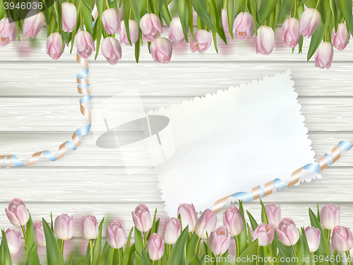 Image of Old card and fresh tulips. EPS 10