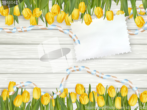 Image of Empty note paper and tulip flowers. EPS 10