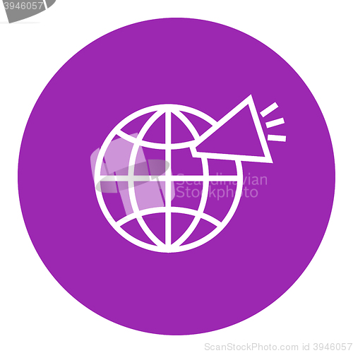 Image of Globe with loudspeaker line icon.