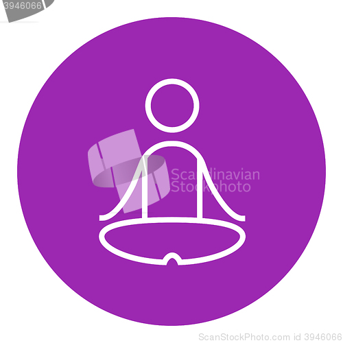 Image of Man meditating in lotus pose line icon.