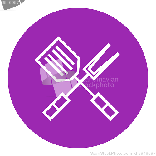 Image of Kitchen spatula and big fork line icon.