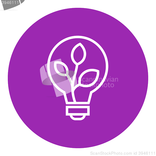 Image of Lightbulb and plant inside line icon.