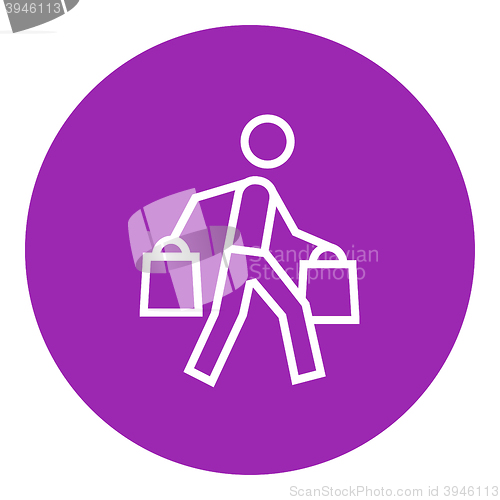 Image of Man carrying shopping bags line icon.