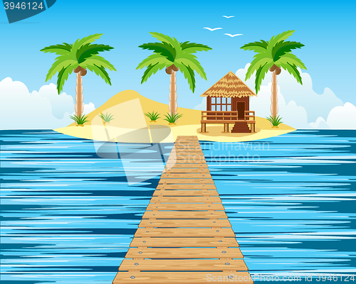 Image of Wooden bridge to tropical island