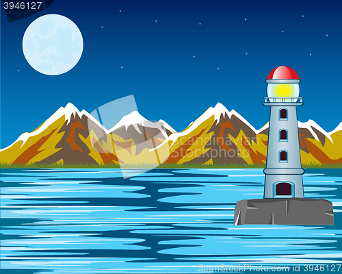 Image of Vector lighthouse by night