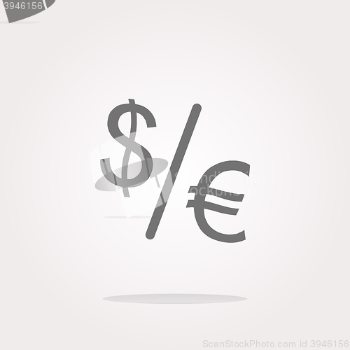 Image of vector dollar and euro signs on web button isolated on white