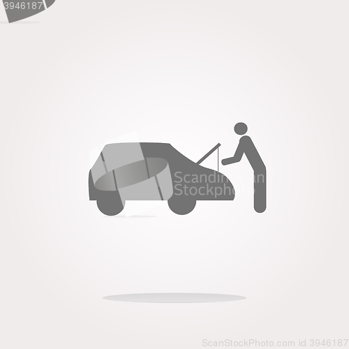 Image of vector man and car on web icon (button) isolated on white