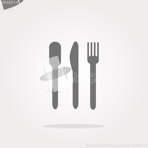 Image of fork and knife. Eat sign icon. Cutlery etiquette rules symbol. Circle and square buttons. Flat design set.