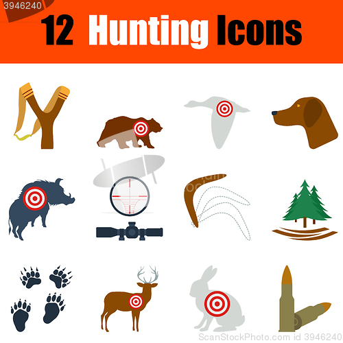 Image of Flat design hunting icon set