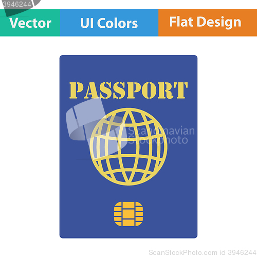 Image of Flat design icon of passport with chip