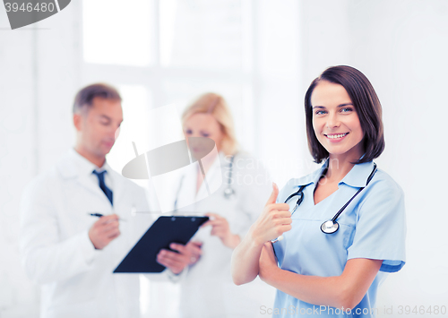 Image of young female doctor with stethoscope