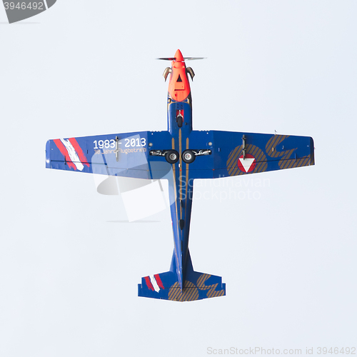 Image of LEEUWARDEN, THE NETHERLANDS - JUNE 10, 2016: Austian PC-7 Pilatu