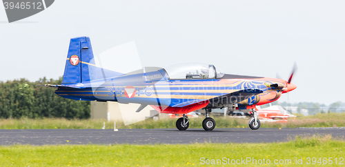 Image of LEEUWARDEN, THE NETHERLANDS - JUNE 10, 2016: Austian PC-7 Pilatu