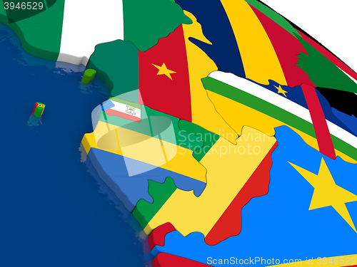 Image of Cameroon, Gabon and Congo on 3D map with flags