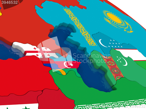 Image of Caucasus region on 3D map with flags