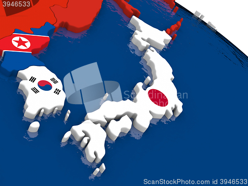 Image of Japan on 3D map with flags