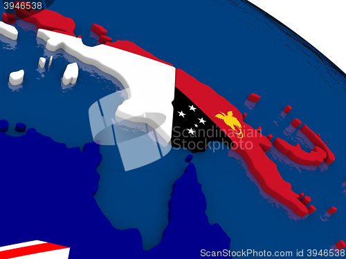 Image of Papua New Guinea on 3D map with flags