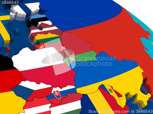 Image of East Europe on 3D map with flags