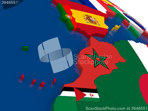 Image of Morocco on 3D map with flags
