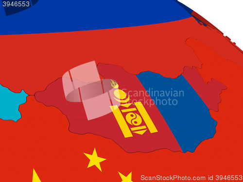 Image of Mongolia on 3D map with flags