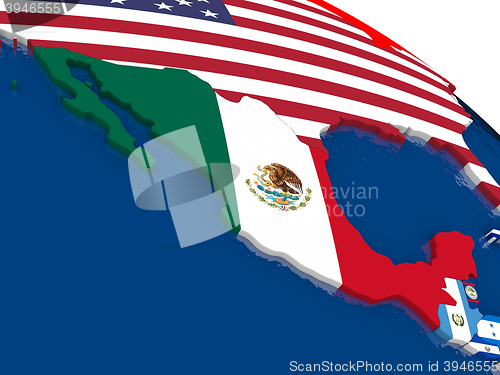 Image of Mexico on 3D map with flags