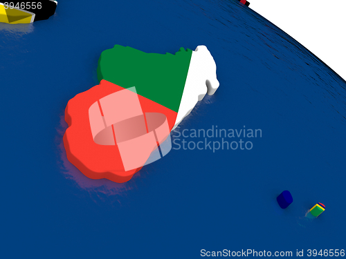 Image of Madagascar on 3D map with flags