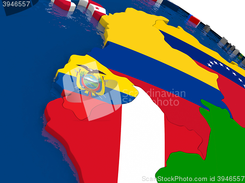Image of Ecuador on 3D map with flags