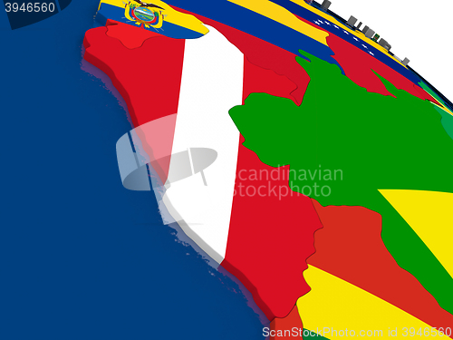 Image of Peru on 3D map with flags