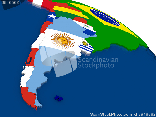 Image of Argentina and Chile on 3D map with flags