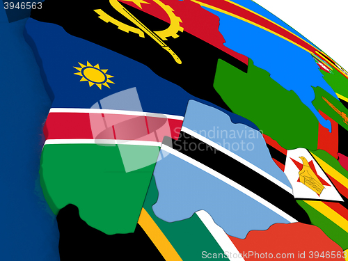 Image of Namibia and Botswana on 3D map with flags